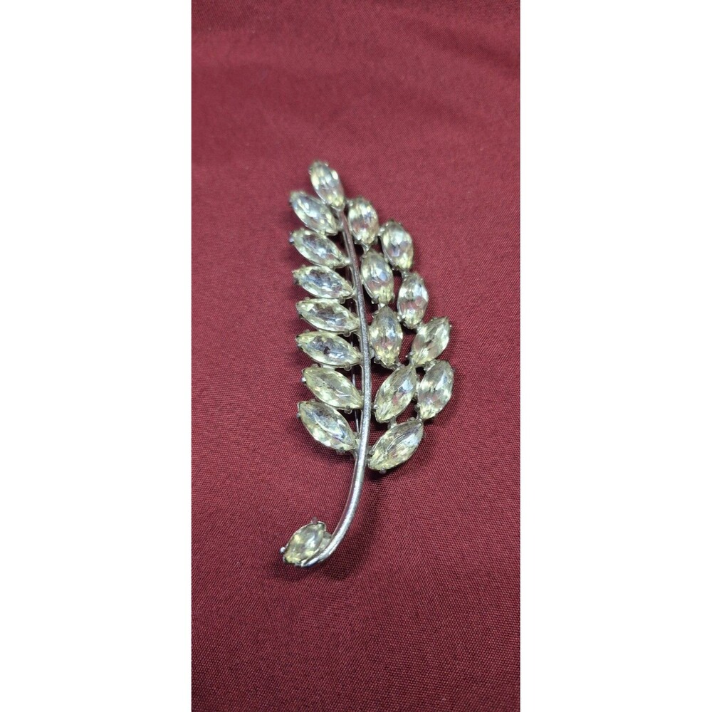 Vtg Royal of Pittsburgh Rhinestone Leaf Brooch 4" Signed 1950s Statement Pin
